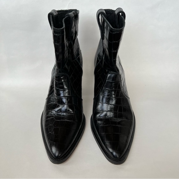 Fabienne Chapot Crocodile Embossed Leather Ankle Boots - Picture 2 of 8